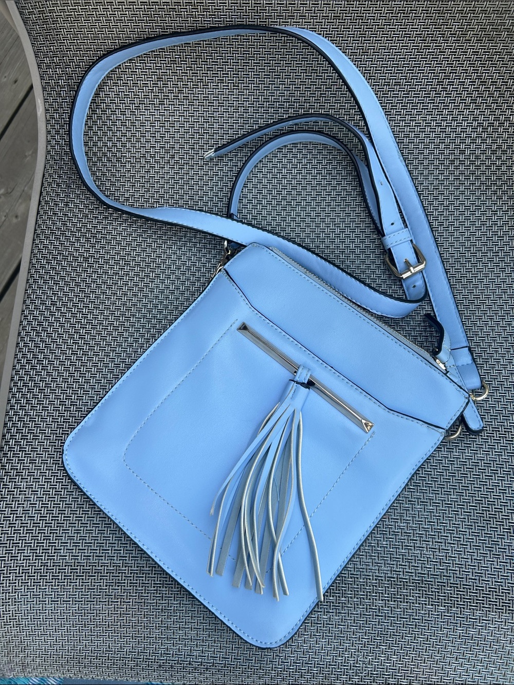 Sky Blue Crossbody Bag with Tassel Accent